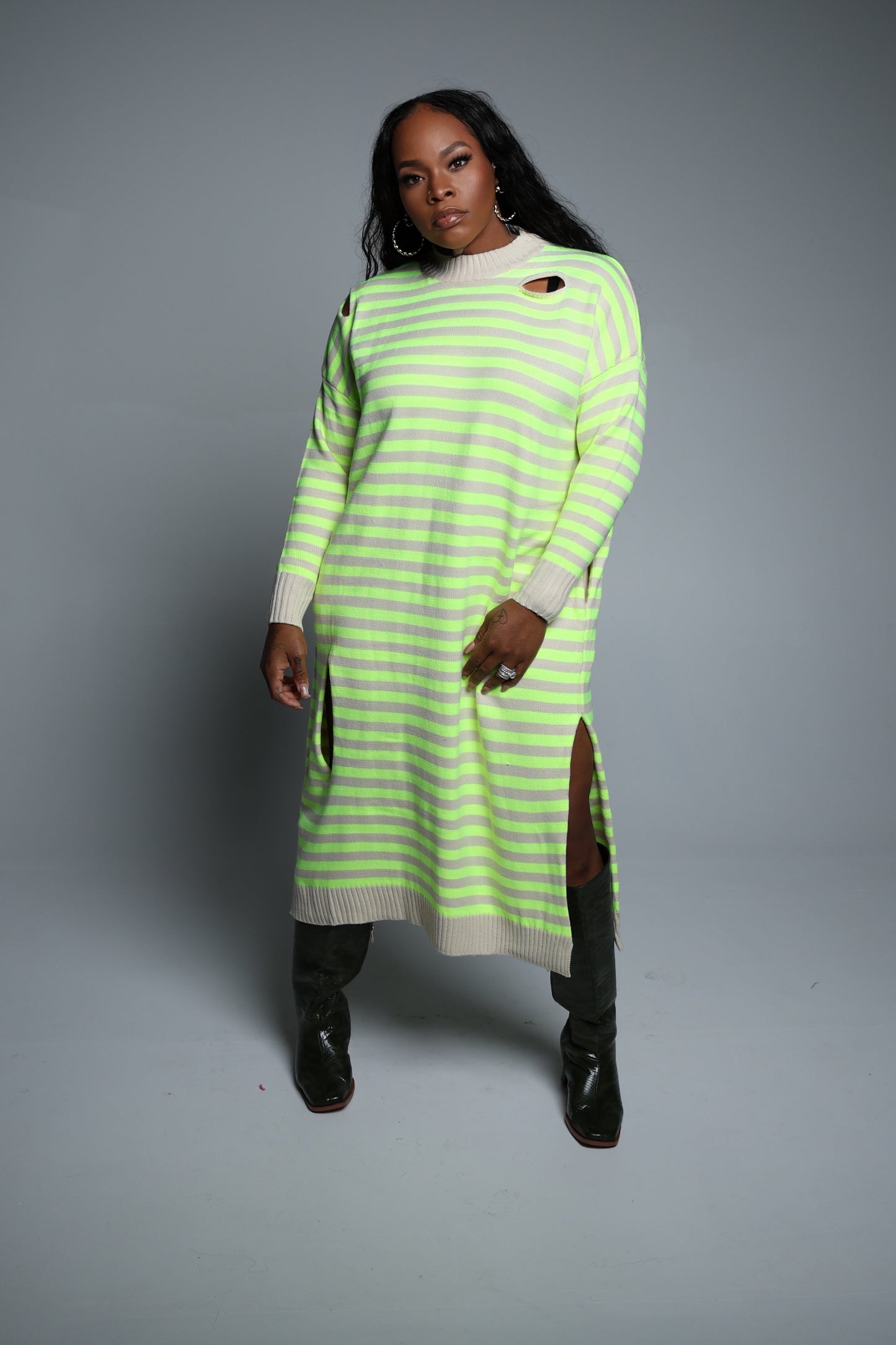 Distressed Sweater Dress (Lime Green)