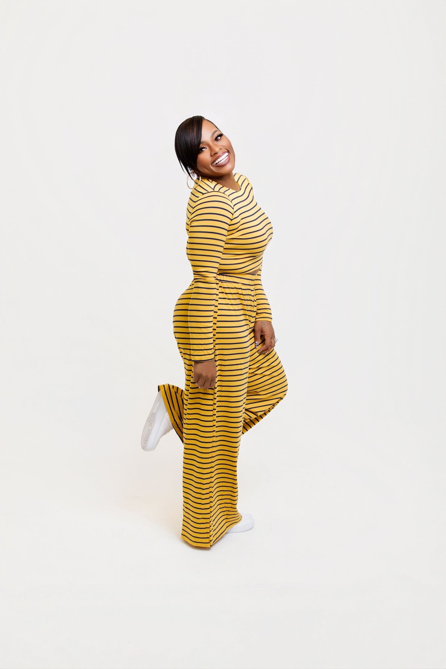 Cropped Stripe Knit Set