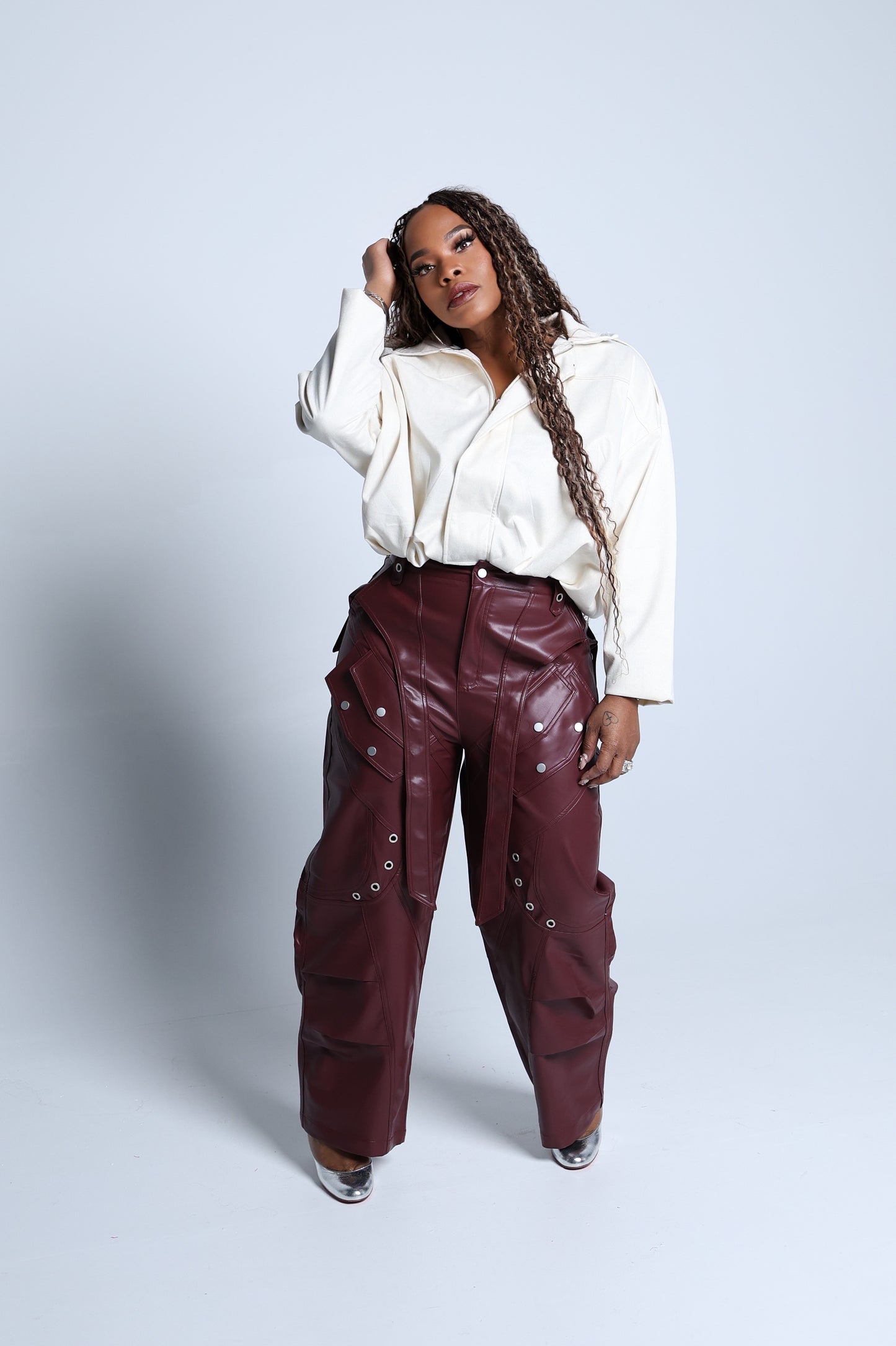 FAUX LEATHER CARGO PANTS