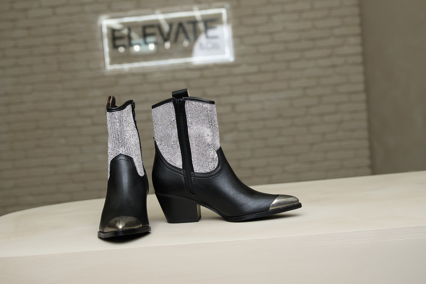 Black Rhinestone Cowboy Boot