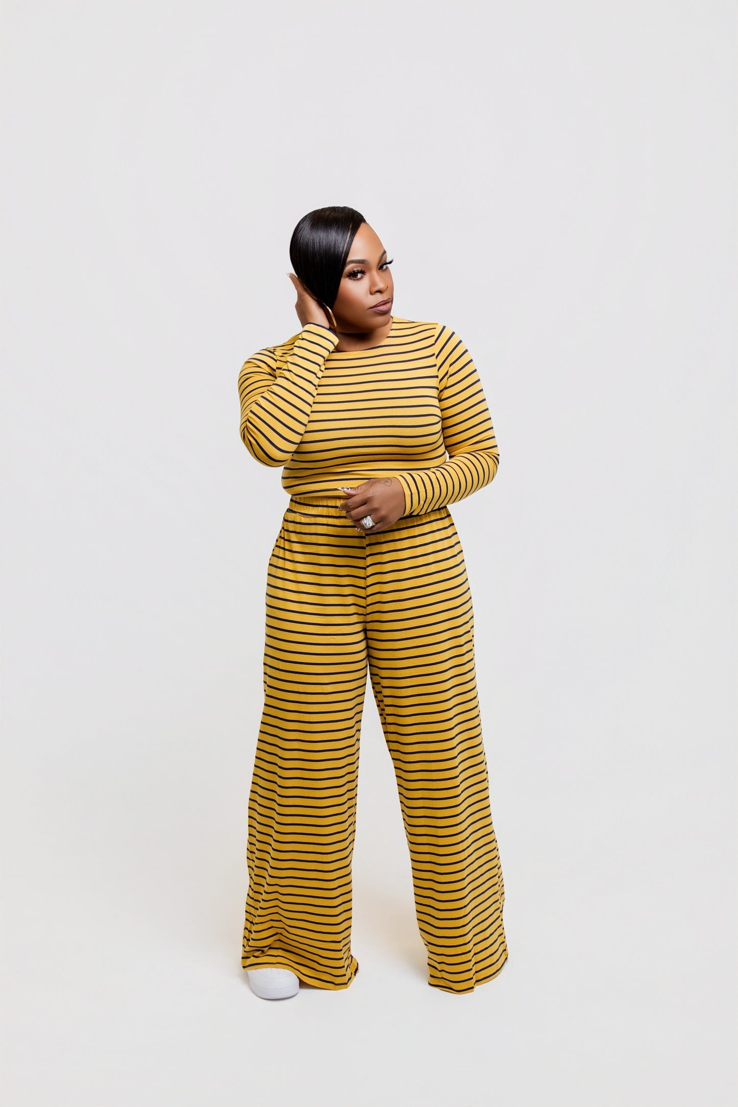 Cropped Stripe Knit Set