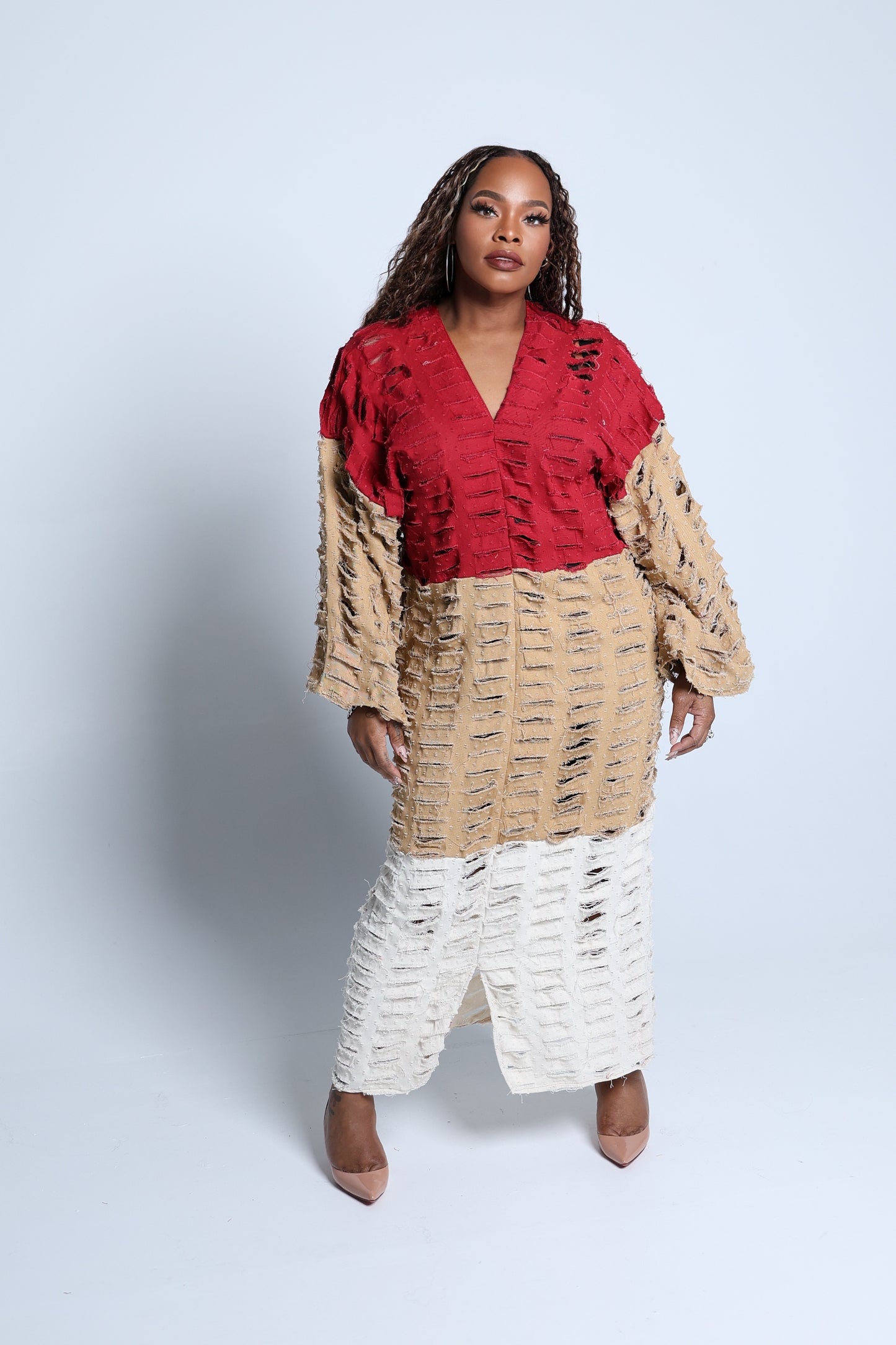 DISTRESSED TEXTURE MAXI DRESS