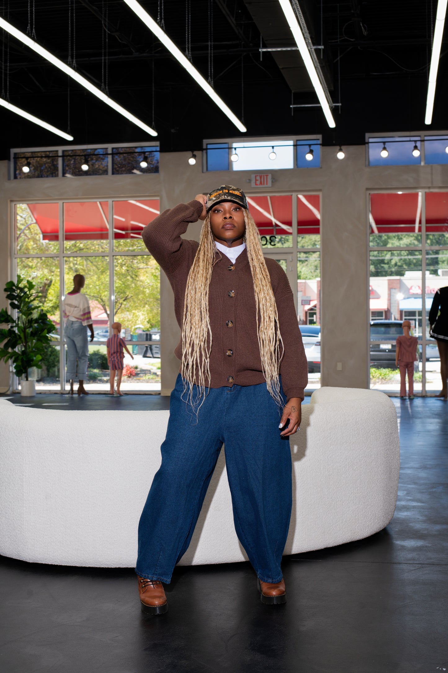 Relaxed Lantern Sleeved Cardigan (Brown)