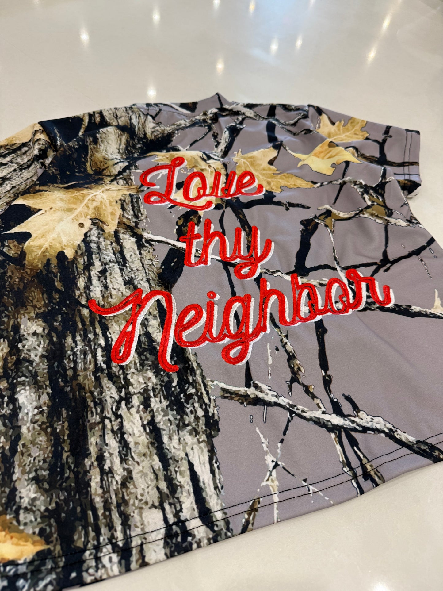Love thy neighbor Tree Camo Tee