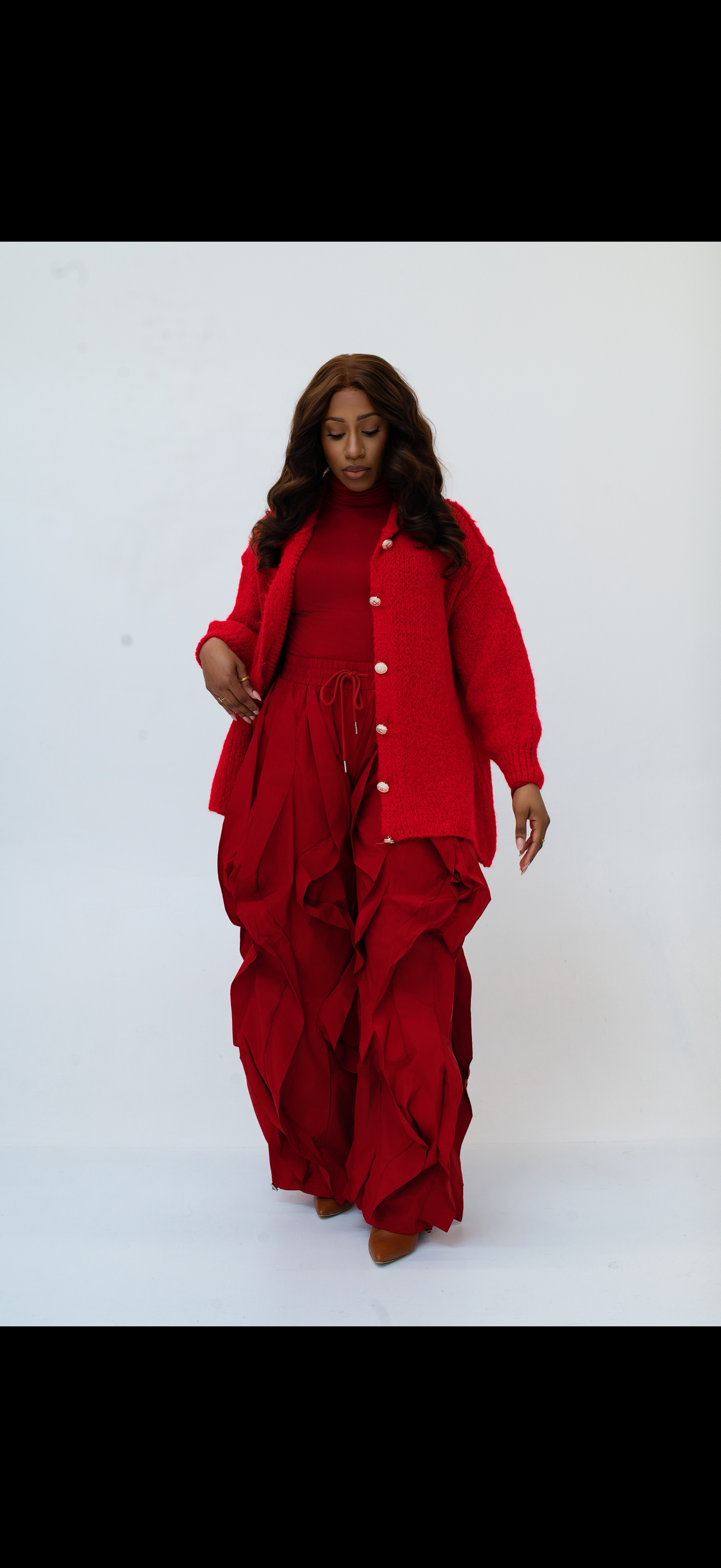 Red Wide Leg Ruffle Jogger Pants