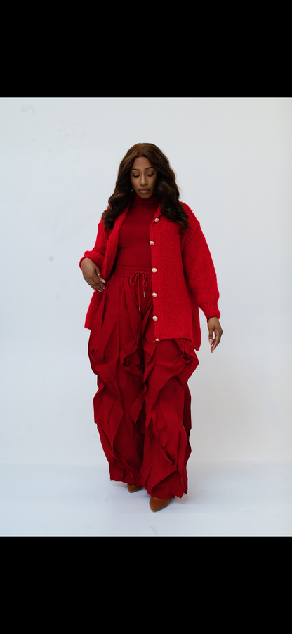 Red Wide Leg Ruffle Jogger Pants