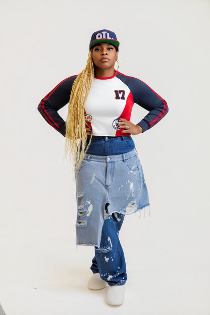 Double-Layer Destroyed Denim Pants