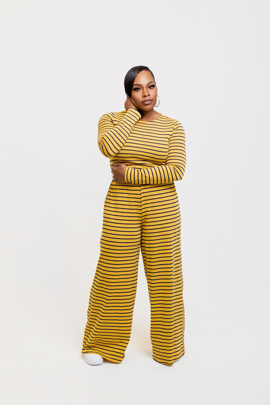 Cropped Stripe Knit Set