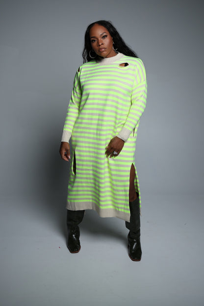 Distressed Sweater Dress (Lime Green)