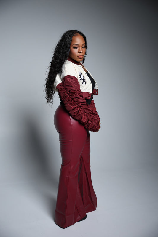 Burgundy Flare Faux Leather Pant