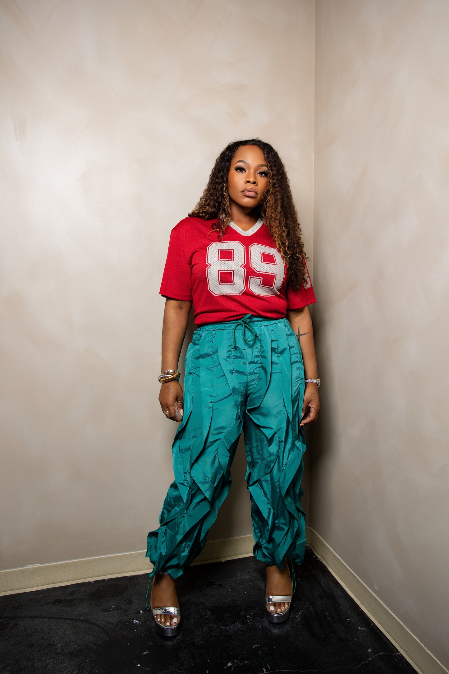 VIRAL Ruffle Drawstring Pant (The Fitted One in Blue or Green)