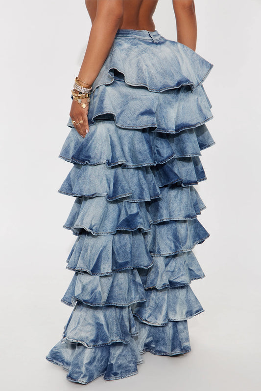 RUFFLE TIERED DENIM PANTS