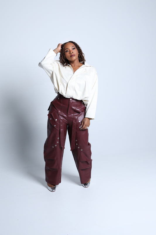 FAUX LEATHER CARGO PANTS