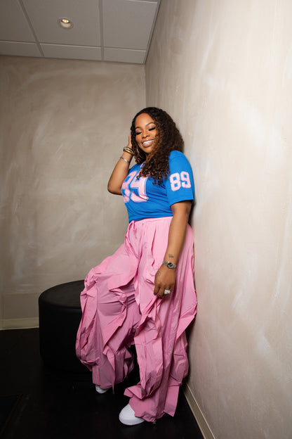 The Viral Ruffle Jogger- Pink (Wide Leg)