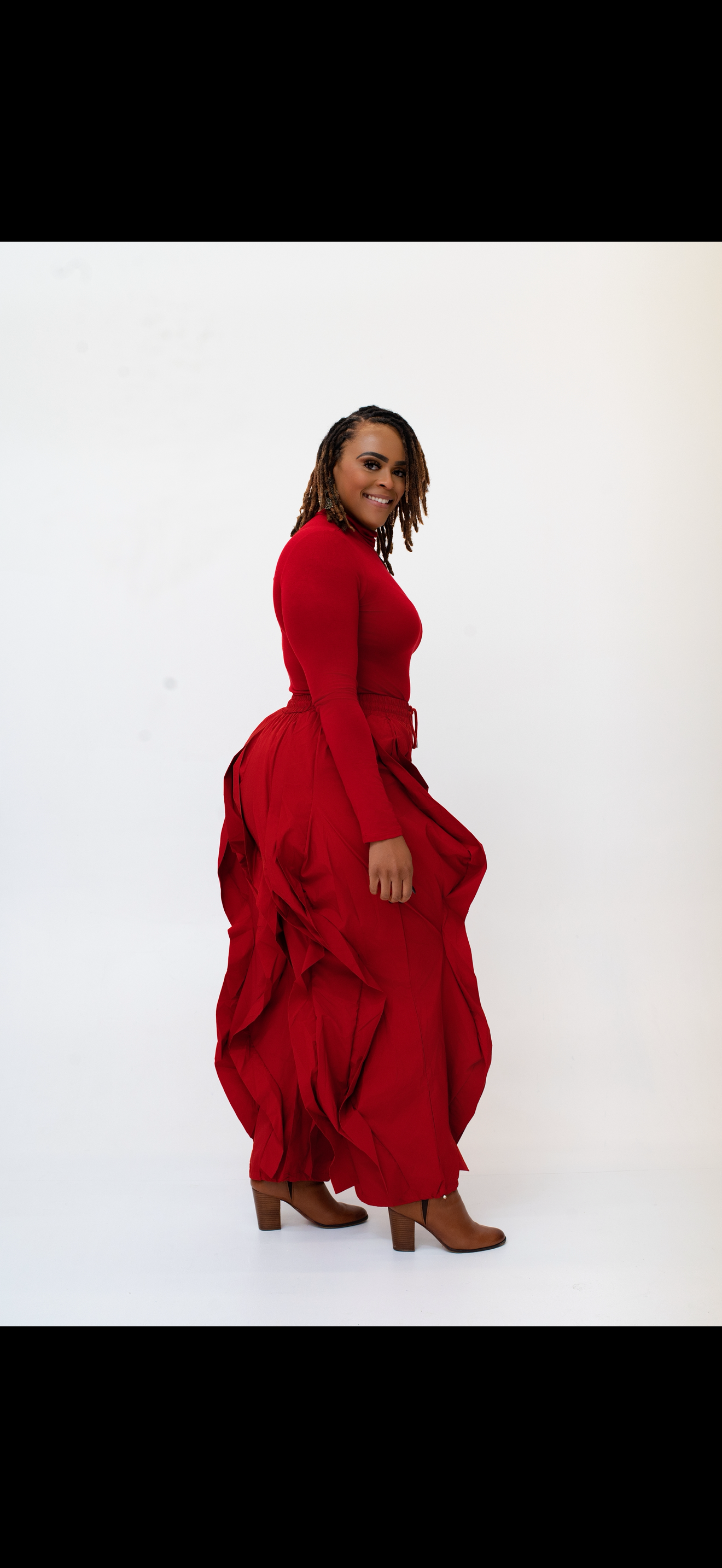 Red Wide Leg Ruffle Jogger Pants