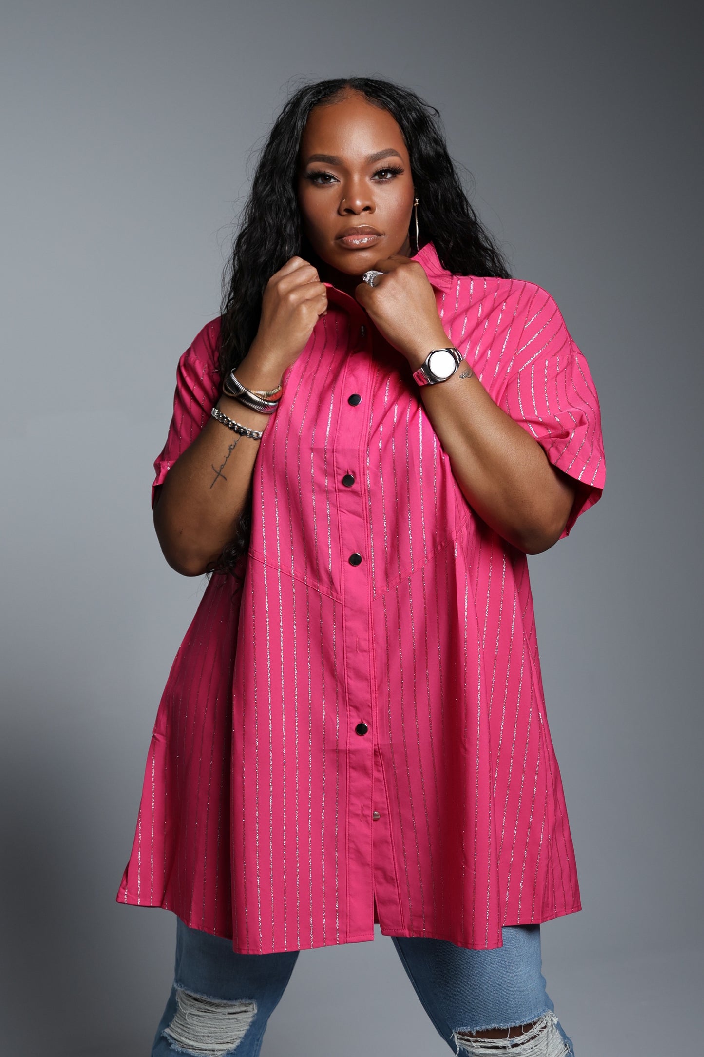 Sparkle Stripe Shirt/Dress (Plus Size)