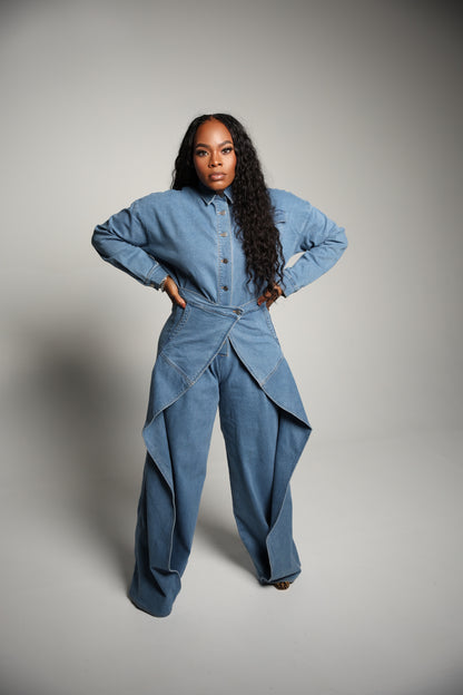 Wide Leg Denim Jumpsuit