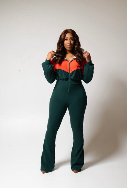 COLOR BLOCK FLARE JUMPSUITS
