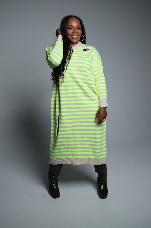 Distressed Sweater Dress (Lime Green)