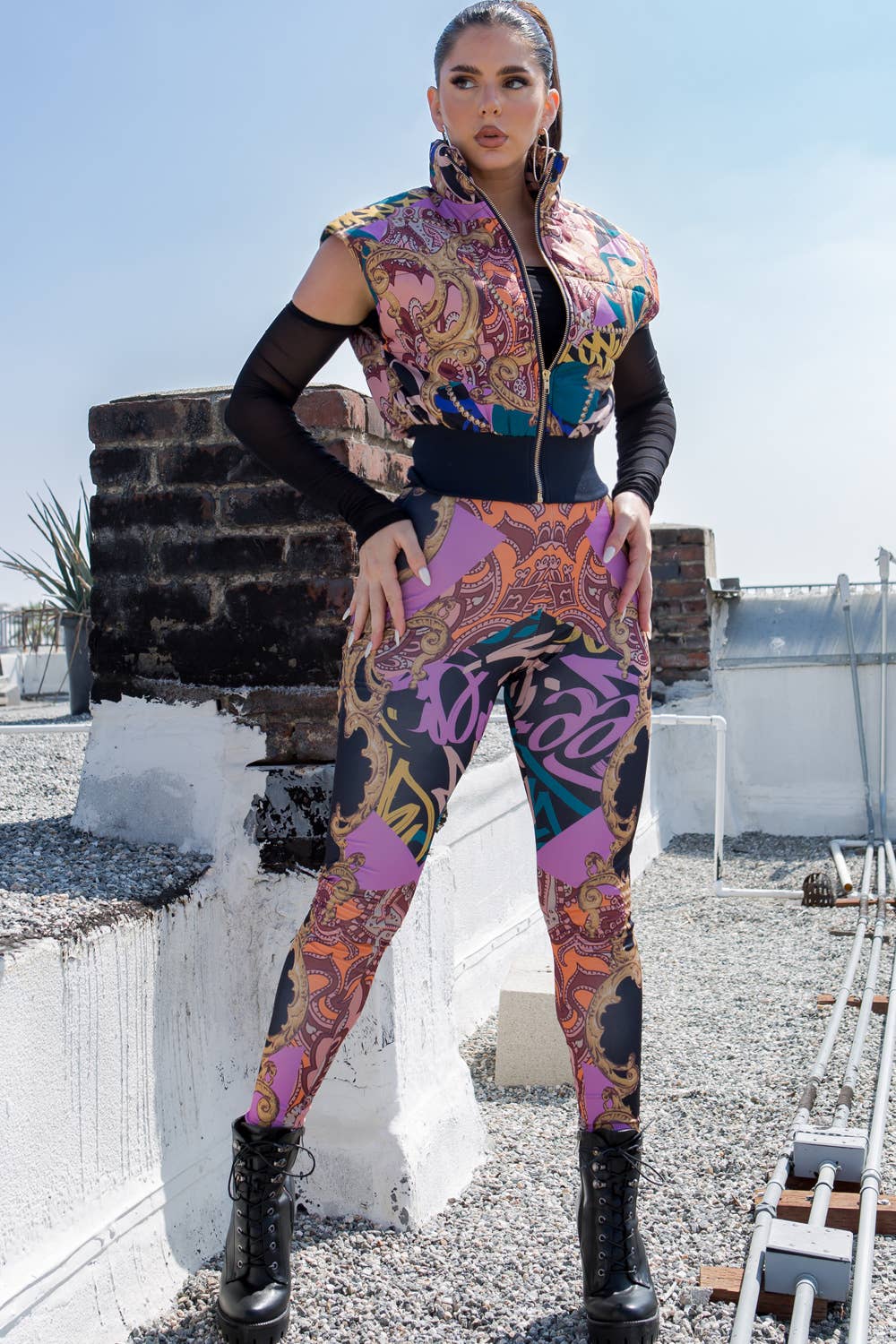 Cropped Puffer Vest Set