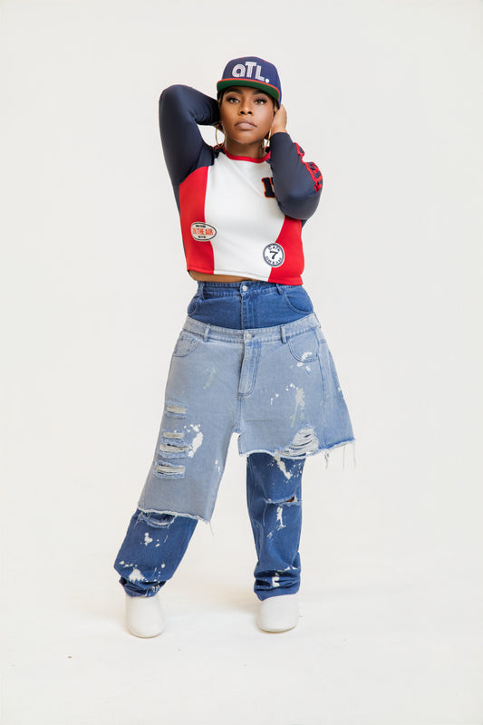Double-Layer Destroyed Denim Pants