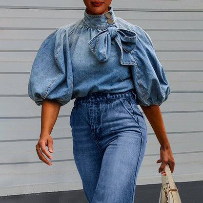 Puff Sleeve Denim Top