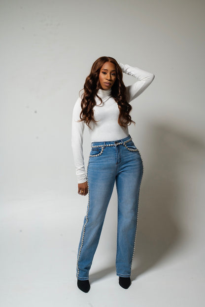 Rhinestone Straight Leg Jeans