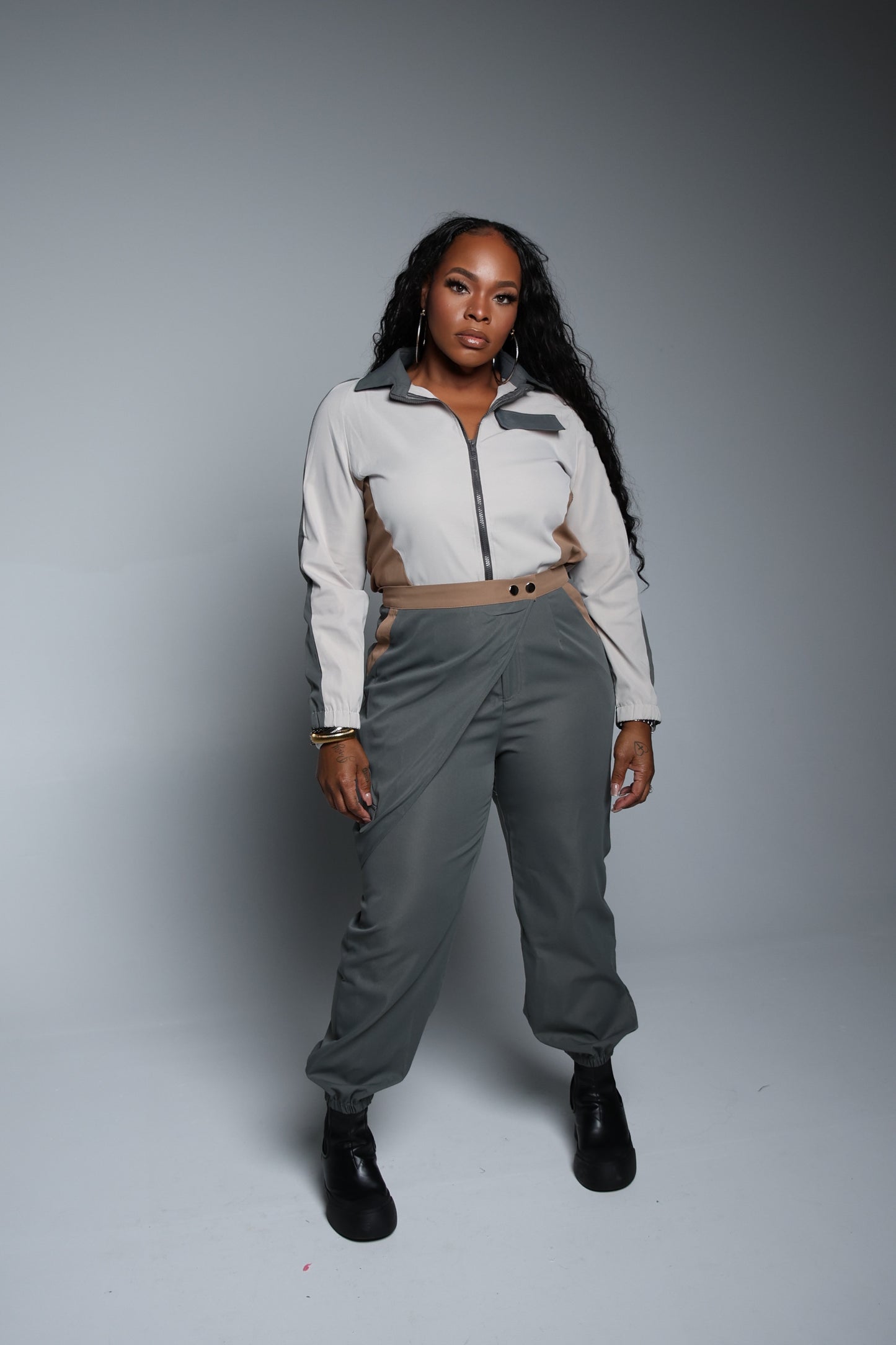 Colorblock two piece jogger set