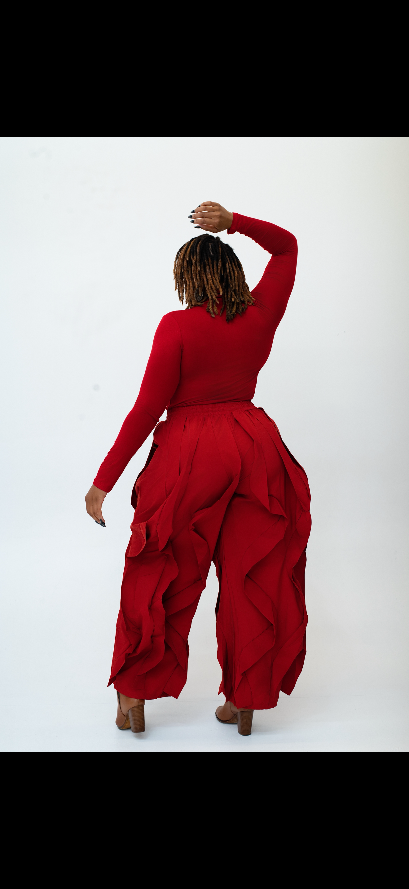 Red Wide Leg Ruffle Jogger Pants
