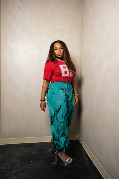 VIRAL Ruffle Drawstring Pant (The Fitted One in Blue or Green)