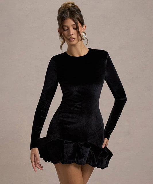 Velvet Pleated Mini Dress