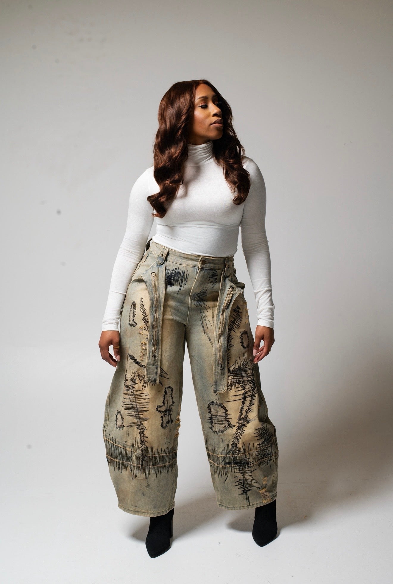 Graffiti Embroidered Jeans