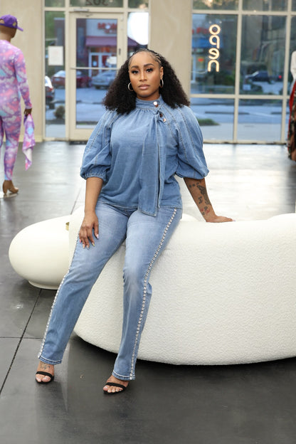 Rhinestone Straight Leg Jeans