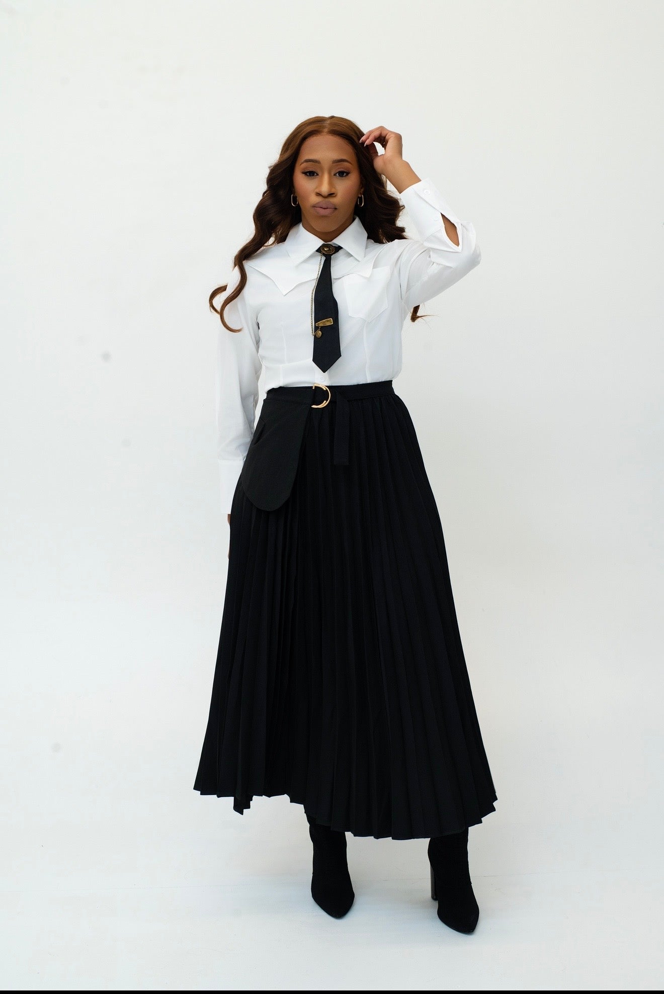 Belted Pleated Skirt