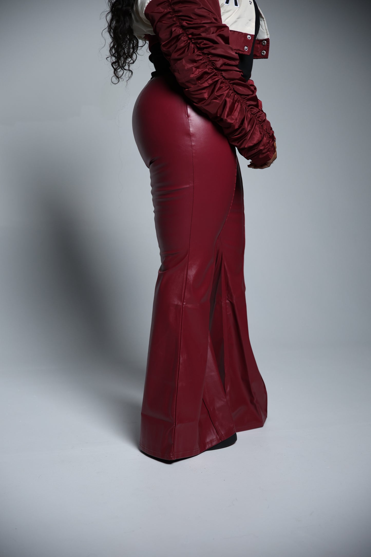 Burgundy Flare Faux Leather Pant