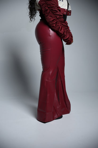 Burgundy Flare Faux Leather Pant