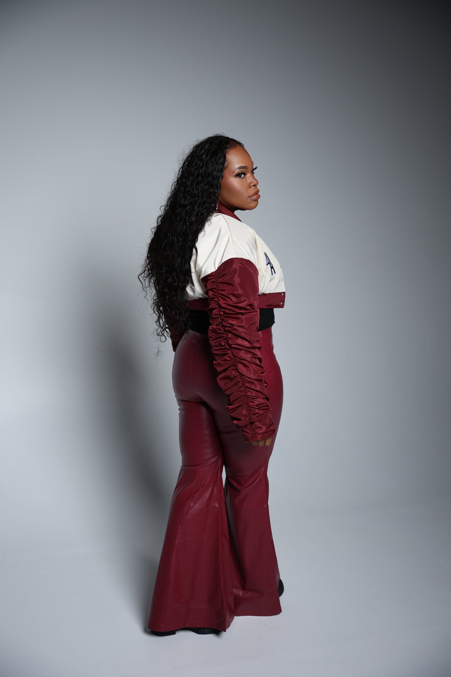 Burgundy Flare Faux Leather Pant