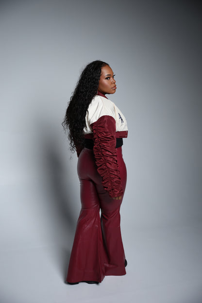 Burgundy Flare Faux Leather Pant