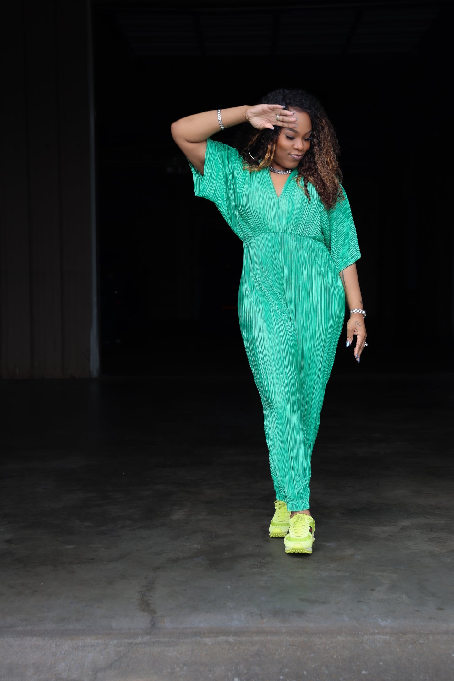 Vibrant Plisse Jumpsuit