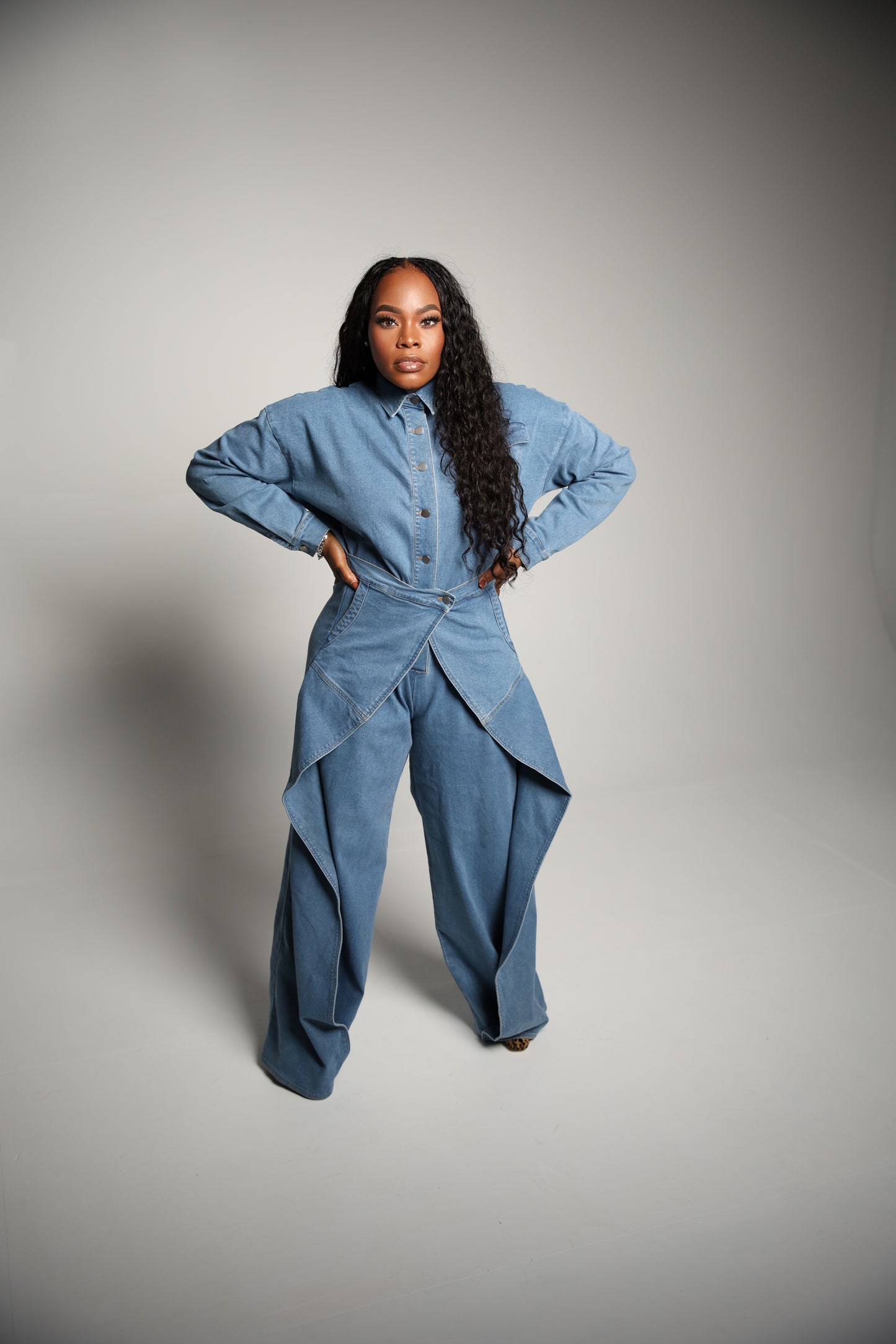 Wide Leg Denim Jumpsuit