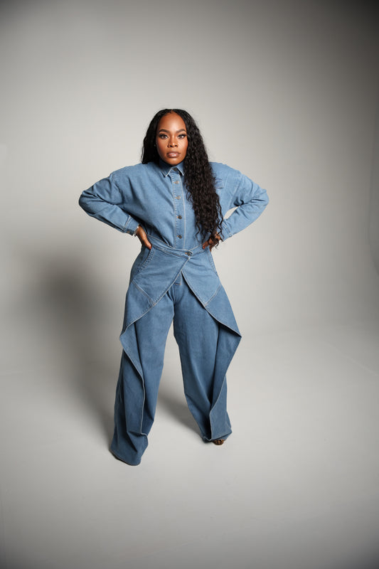 Wide Leg Denim Jumpsuit