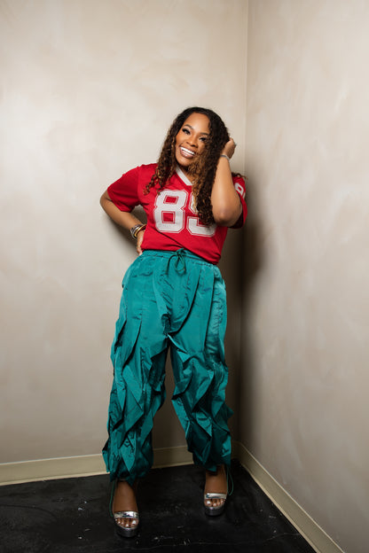 VIRAL Ruffle Drawstring Pant (The Fitted One in Blue or Green)