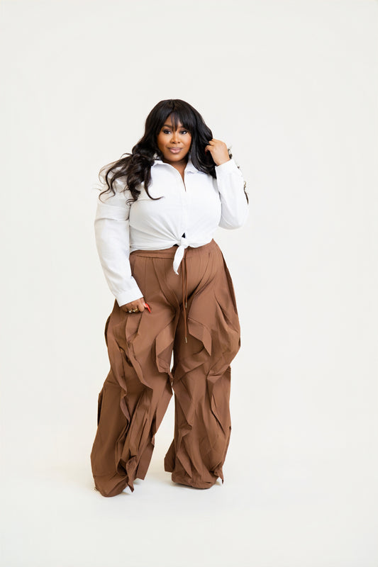 Ruffle Drawstring Jogger  (1XL- 3XL)