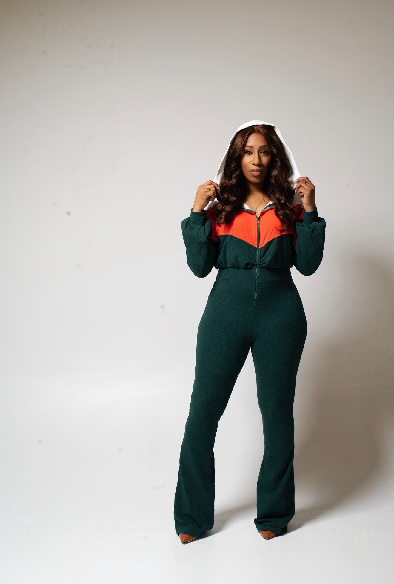 COLOR BLOCK FLARE JUMPSUITS