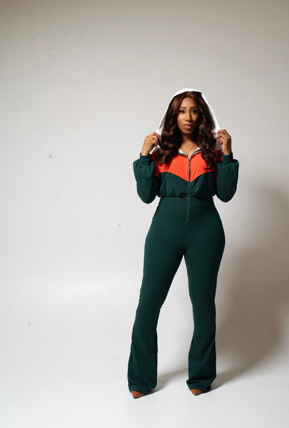 COLOR BLOCK FLARE JUMPSUITS