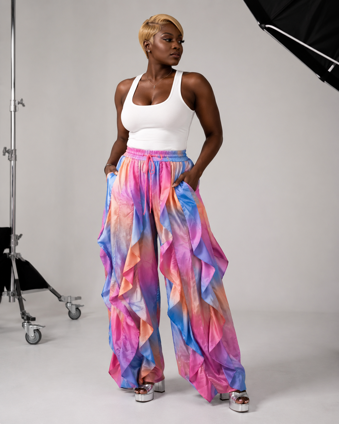 Oversized Wide Leg Ruffle Jogger Pants (Starburst Colors)