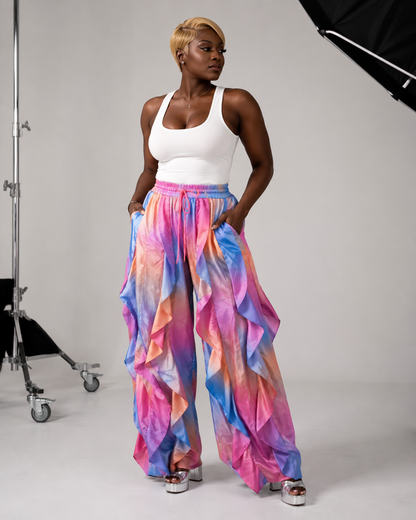 Oversized Wide Leg Ruffle Jogger Pants (Starburst Colors)