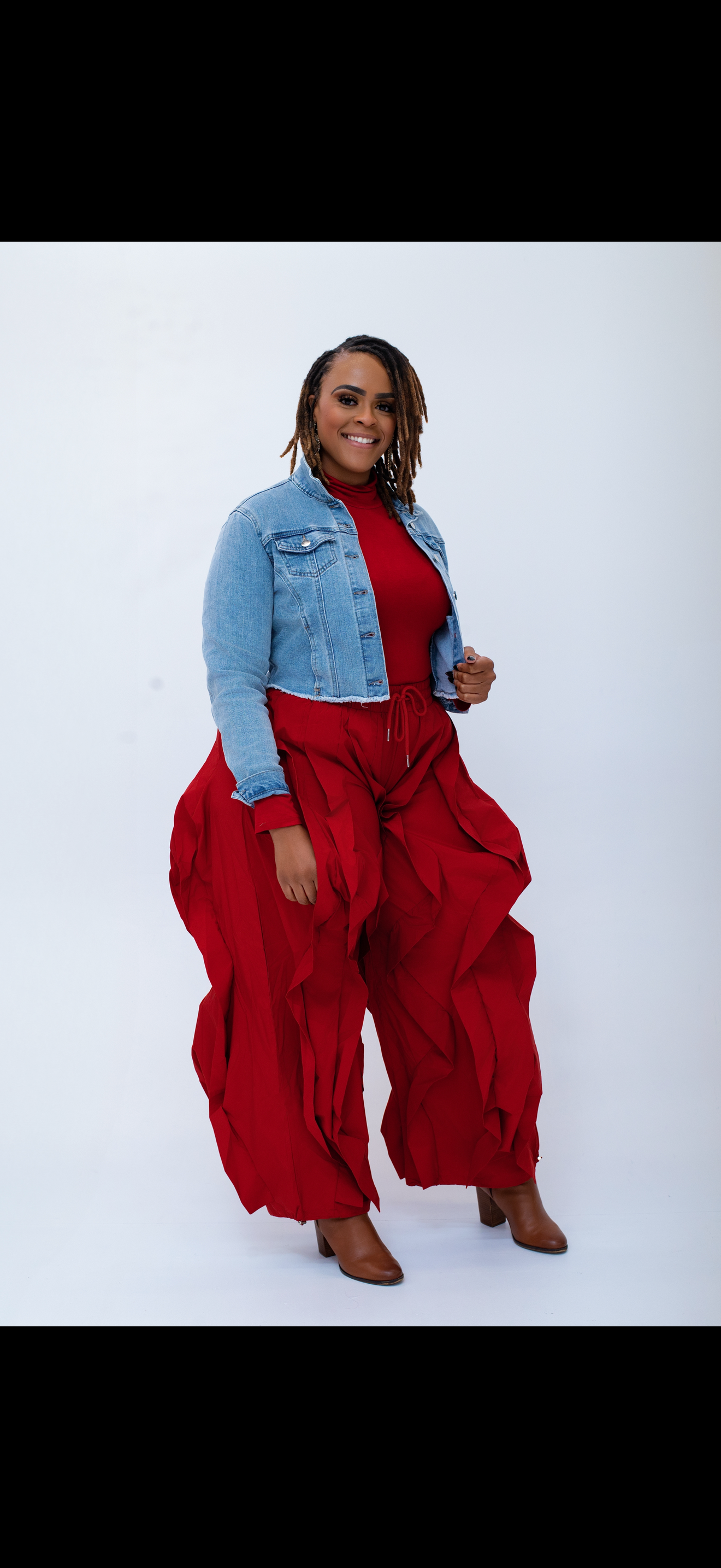 Red Wide Leg Ruffle Jogger Pants