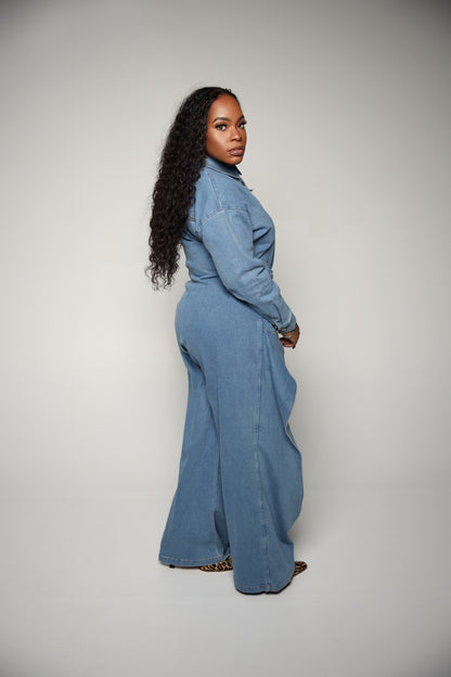 Wide Leg Denim Jumpsuit