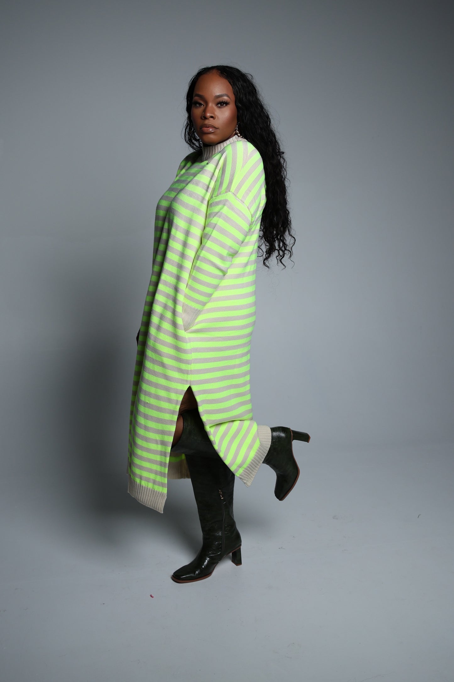 Distressed Sweater Dress (Lime Green)